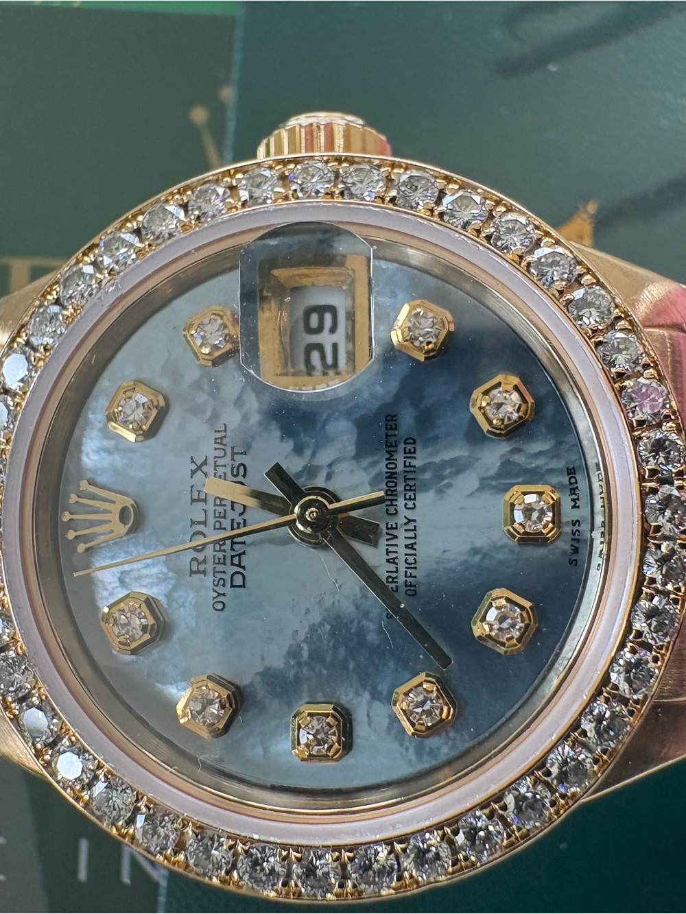Rolex Ladies Gold Watch with Mother-of-Pearl Dial and Diamond Bezel - Picture 6 of 12